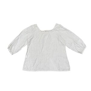 Terzo Millennio Italy 100% Linen Scoop Neck Balloon Sleeve Blouse White Medium